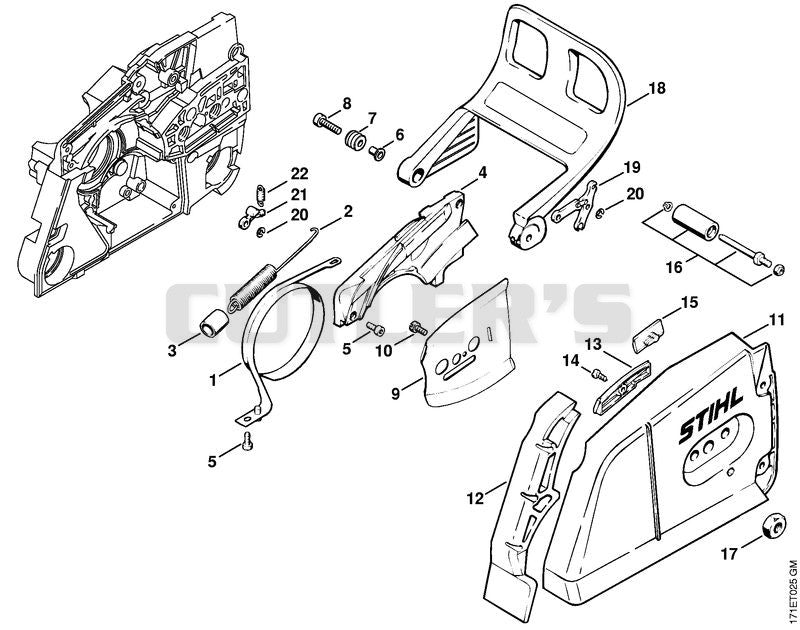 Chain brake, Chain tensioner, Chain sprocket cover