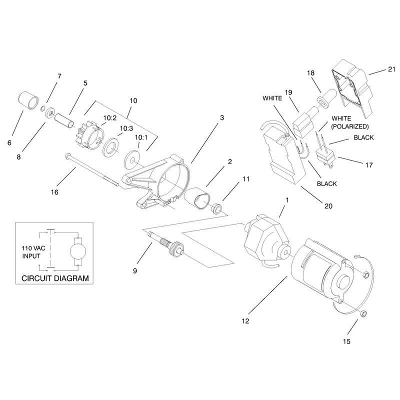 Motor and Switch Housing Assembly No. 105-2953 (Only on 38182)(120 Volt)
