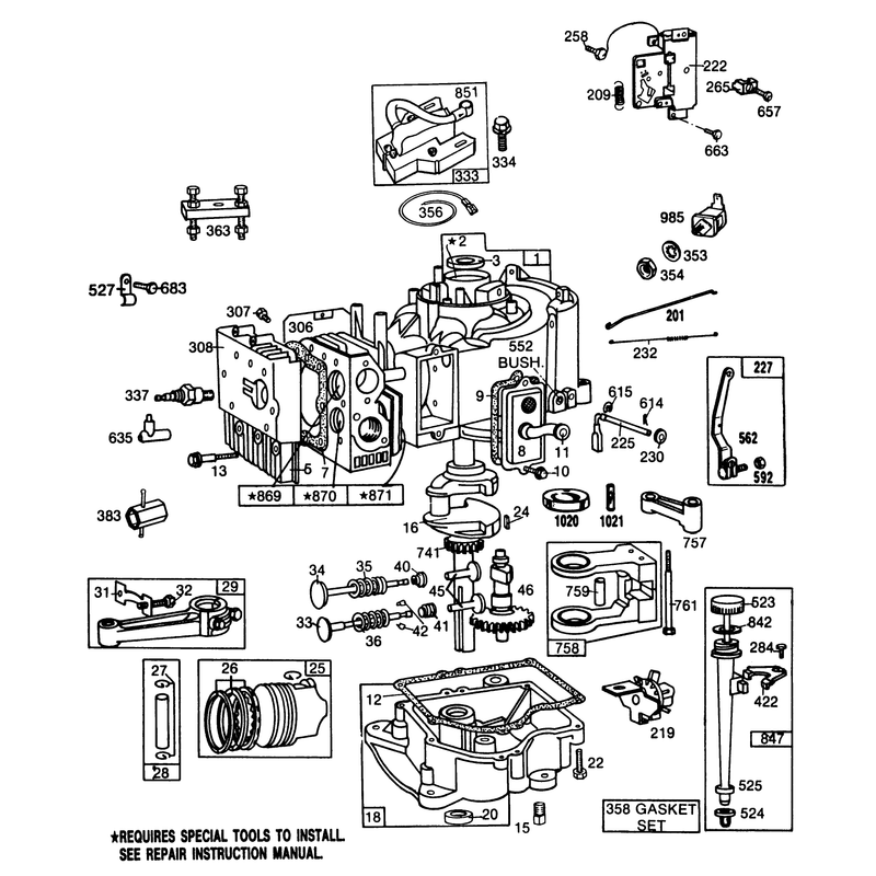 Engine Briggs & Stratton Model No. 253707-0195-01 11 H.p. Rear Engine Rider Electric Model 56170