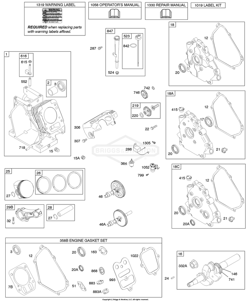 Camshaft, Crankcase Cover, Crankshaft, Cylinder, Lubrication, Piston Group