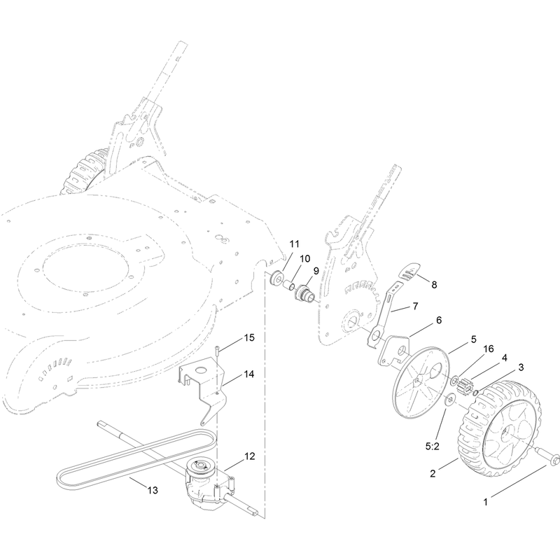 Transmission, Rear Wheel and Height-of-Cut Assembly