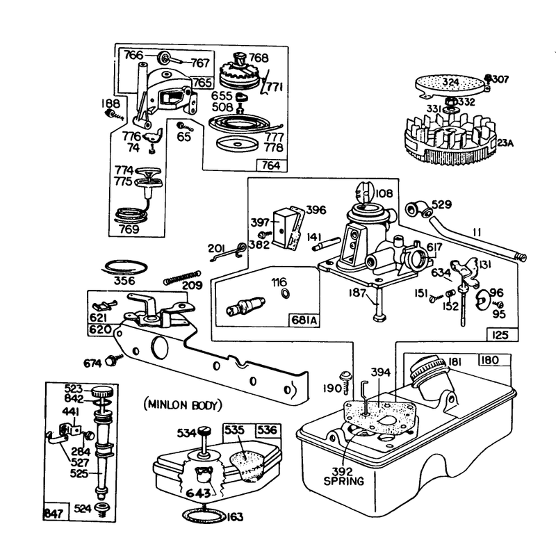 Carburetor Assembly Briggs and Stratton Model No 93508-0197-01