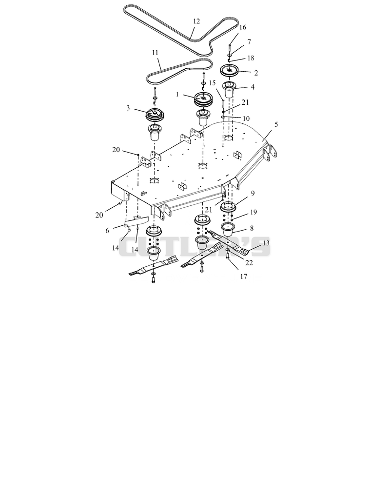 Deck, Belts, Baffle, Blades and Spindles - 60"