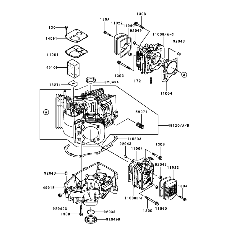CylinderCrankcase Assembly Kawasaki FH451V-BS04