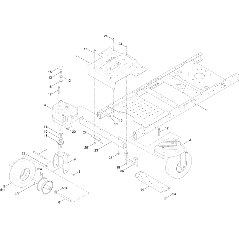 Frame, Front Axle and Caster Wheel Assembly