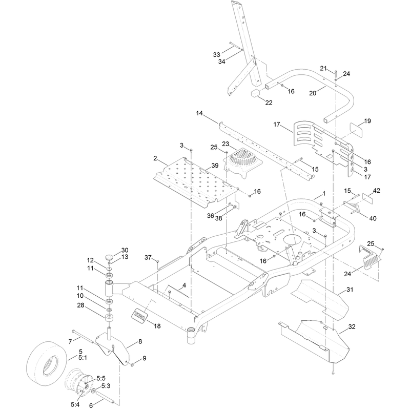 Frame, Front Axle and Caster Wheel Assembly