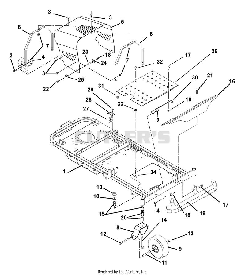 Frame, Hood, Footrest, Casters And Tires