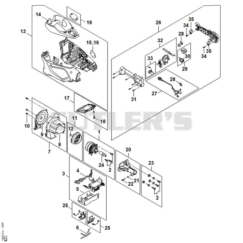 Electric motor, Motor housing, Control handle