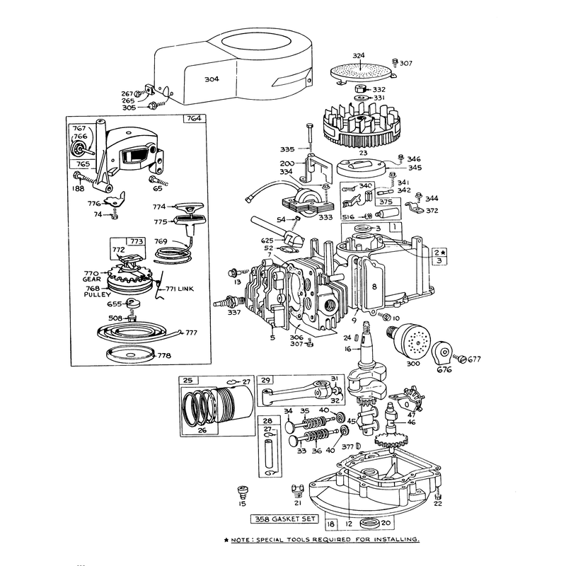 Engine Briggs and Stratton Model 92508-0954-01 for 19in Hand Propelled Model 16035