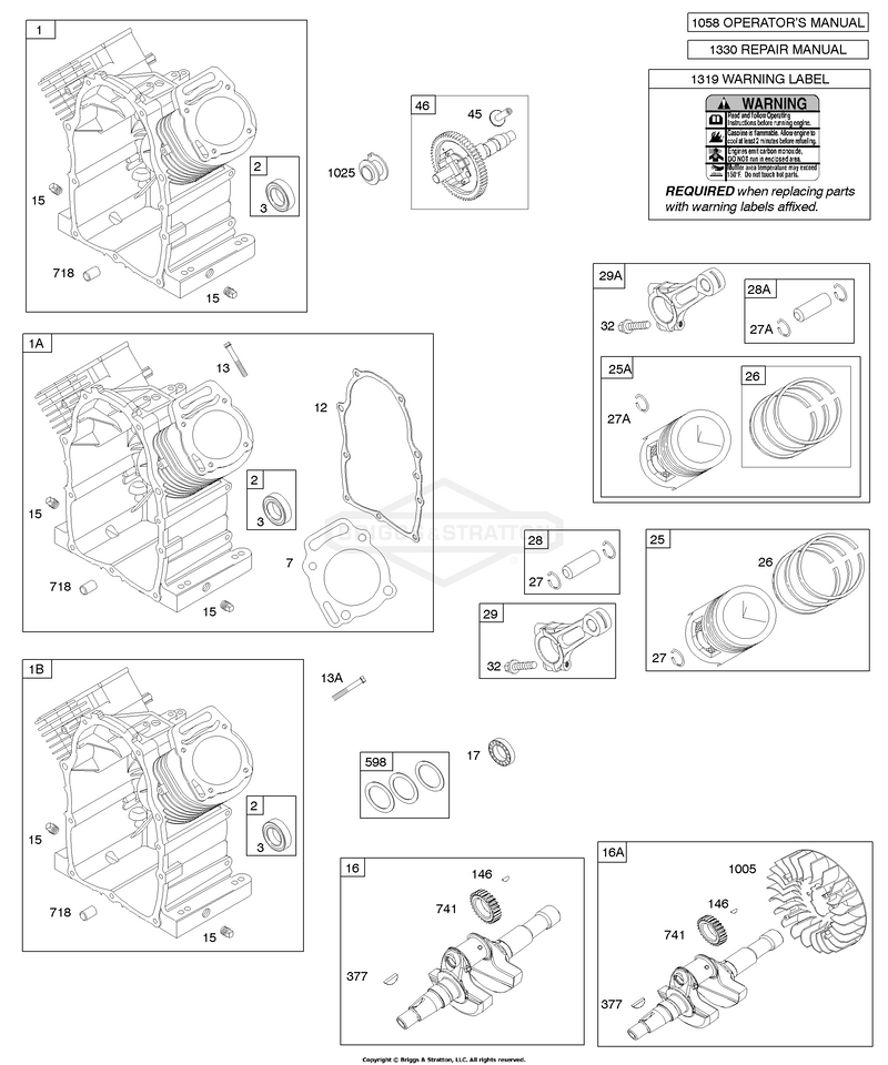 Camshaft, Crankshaft, Cylinder, Piston, Rings, Connecting Rod