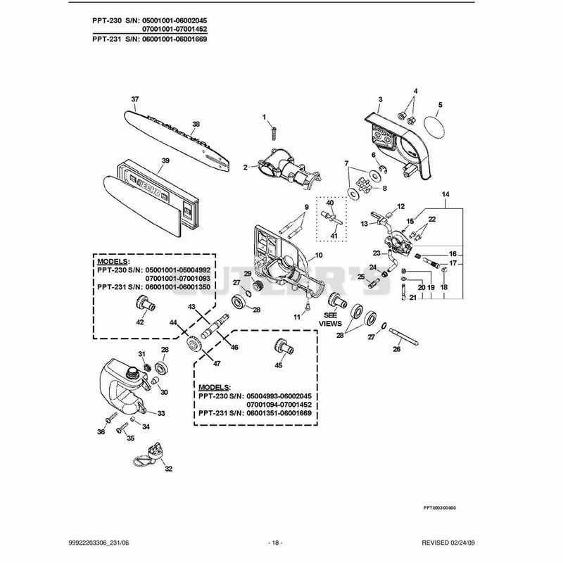Gear Case, Auto-Oiler, Bar and Chain S/N: 06001001 - 06001669