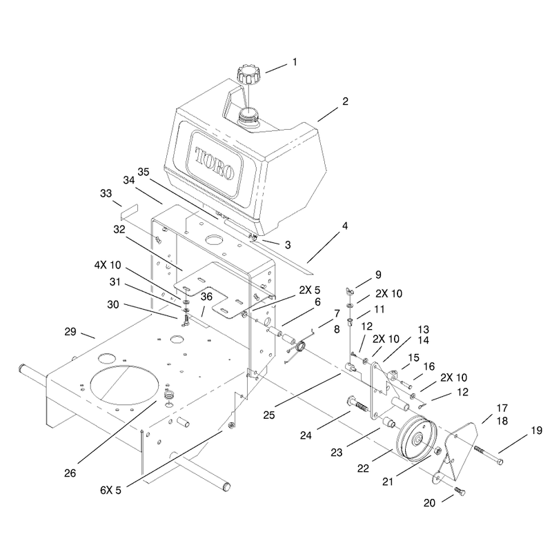 Fuel Tank and Idler Bracket Assembly