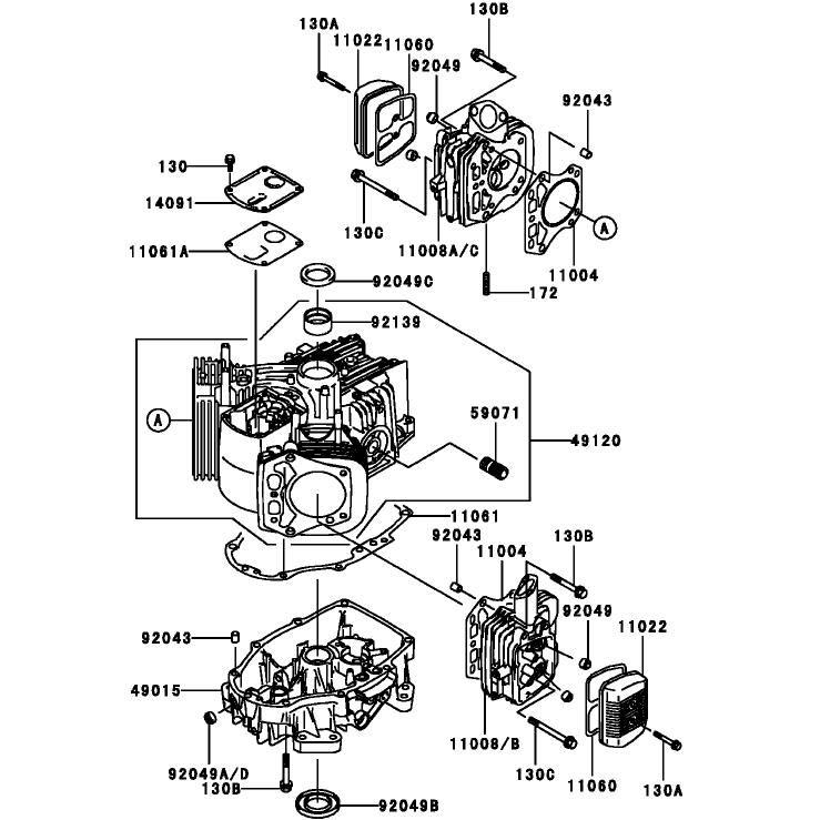 Cylinder and Crankcase Assembly Kawasaki FH381V-AS25