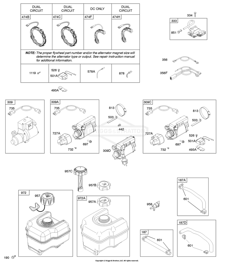 Alternator, Electric Starter, Fuel Supply, Ignition