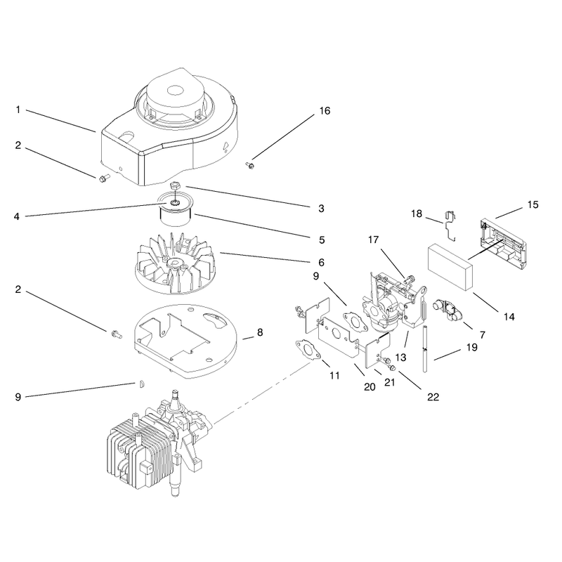 Shroud Crankcase and Carburetor Assembly