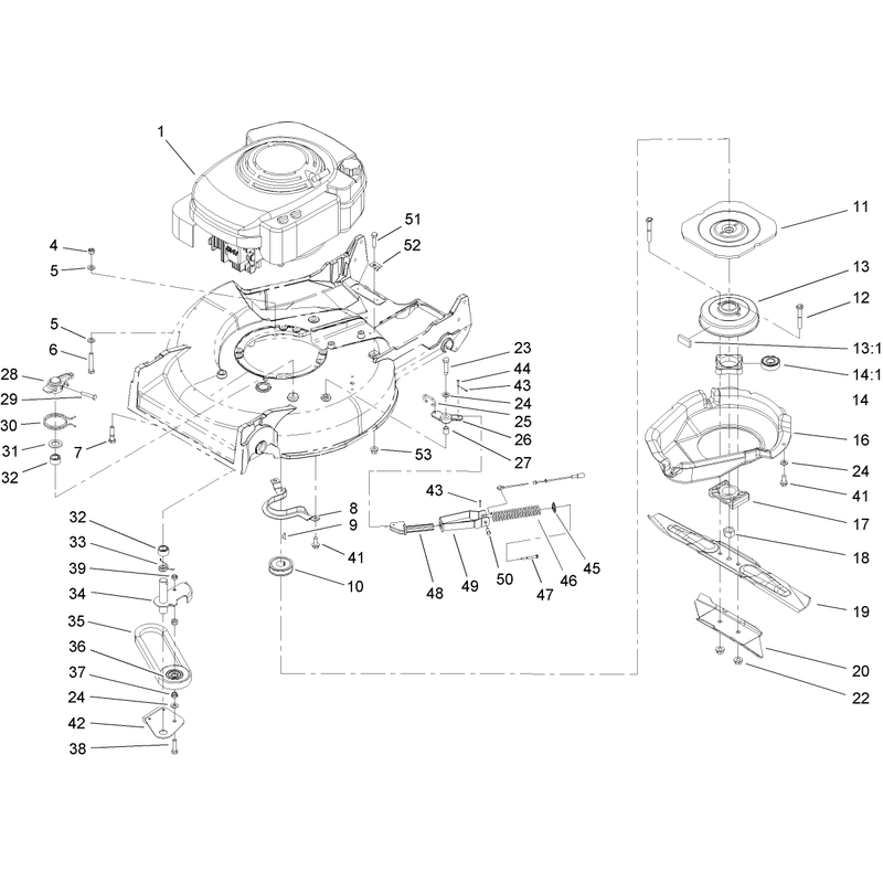 Engine and Belt and Blade Assembly