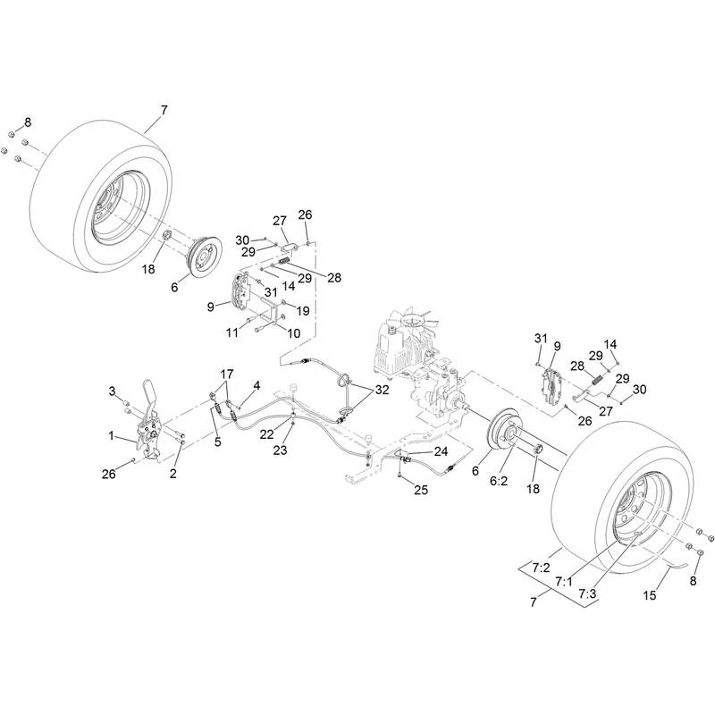 Rear Wheel and Park Brake Assembly