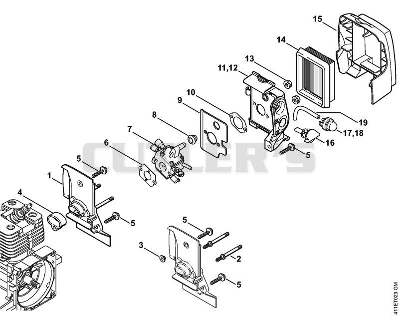 Carburetor housing, Air filter