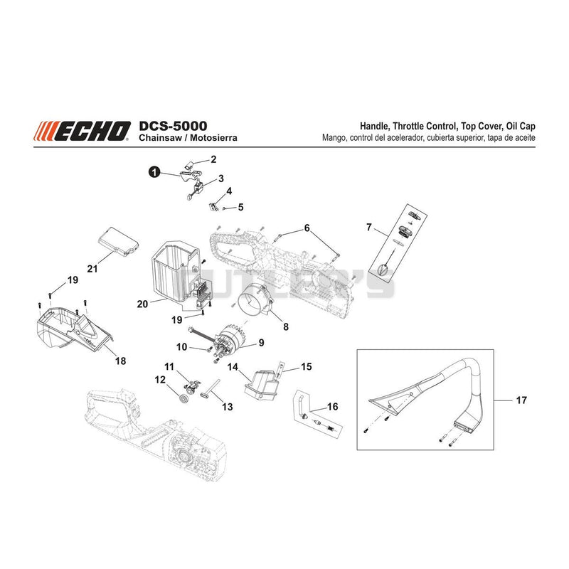 Handle, Throttle Control , Top Cover, Oil Cap