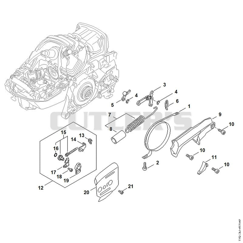 Chain brake, Chain tensioner, Chain sprocket cover