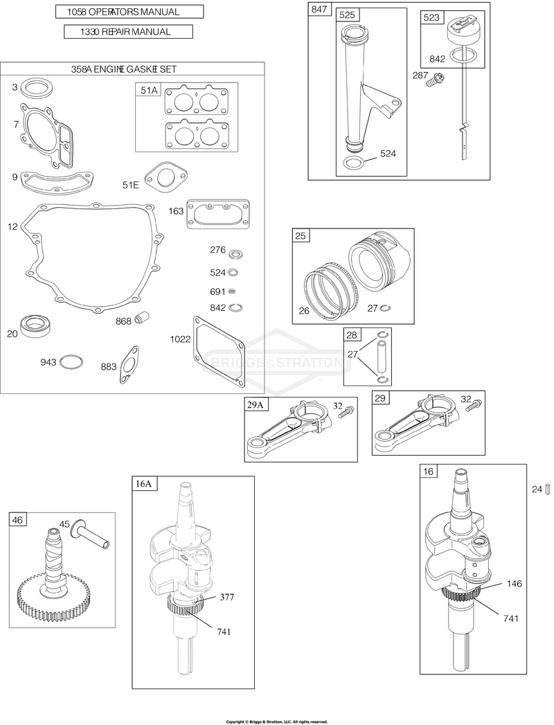 Camshaft, Crankshaft, Gasket Set - Engine, Lubrication, Piston, Rings, Connecting Rod