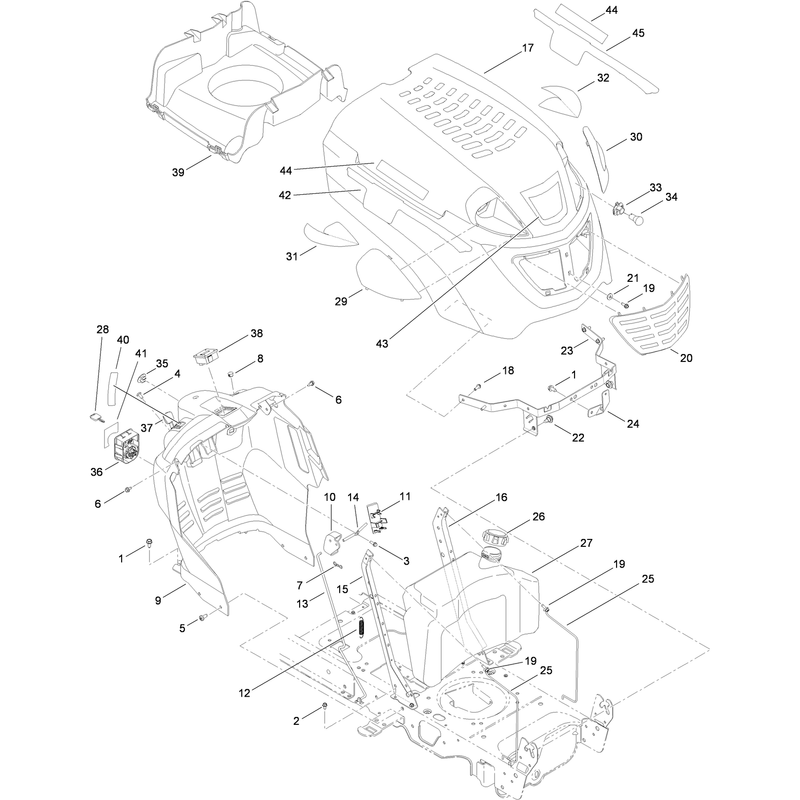 Fuel Tank, Hood and Dash Assembly