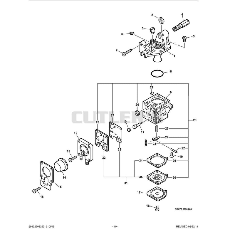 Carburetor -- RB-K70 S/N: 05019325 - 05022115