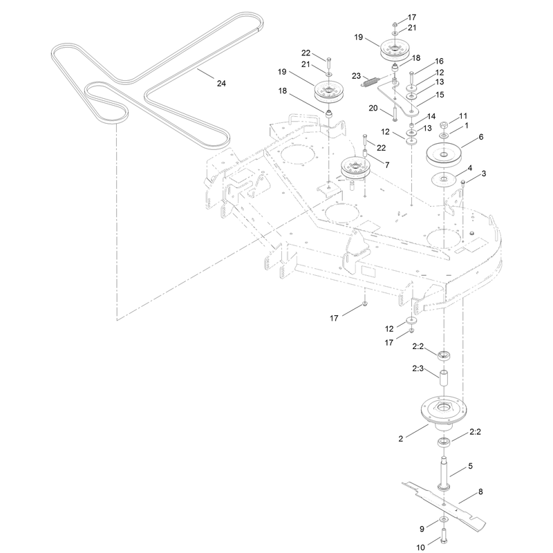 54 Inch Deck, Belt and Mulch Blade Assembly