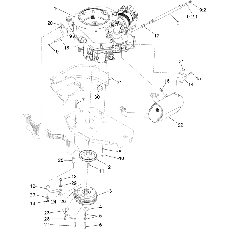 Engine, Muffler and Clutch Assembly