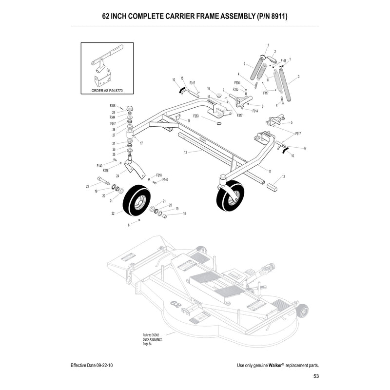 62 INCH COMPLETE CARRIER FRAME ASSEMBLY (P/N 8911)
