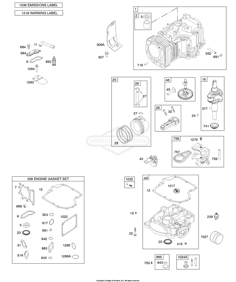 CAMSHAFT, CRANKSHAFT, CYLINDER, ENGINE SUMP, LUBRICATION, PISTON, RINGS, AND CONNECTING ROD, WARNING LABEL
