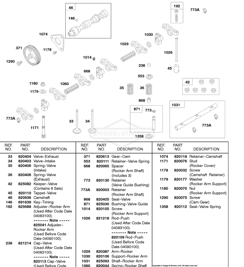 Rocker Arm Shaft, Camshaft, Cam Gear