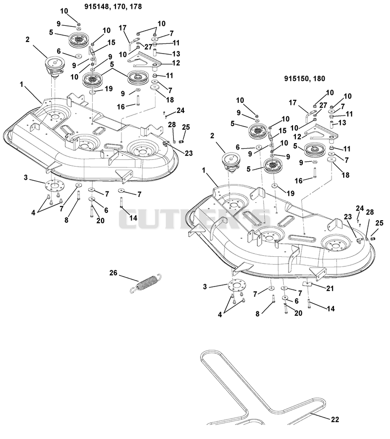 Mower Deck, Belt And Idlers
