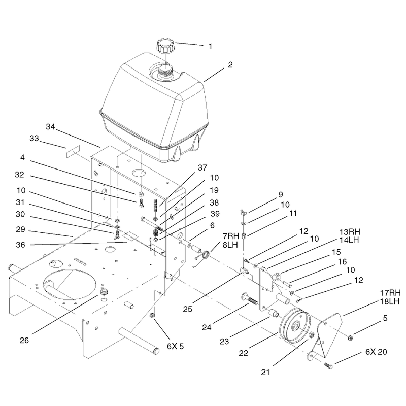 Fuel Tank and Idler Bracket Assembly