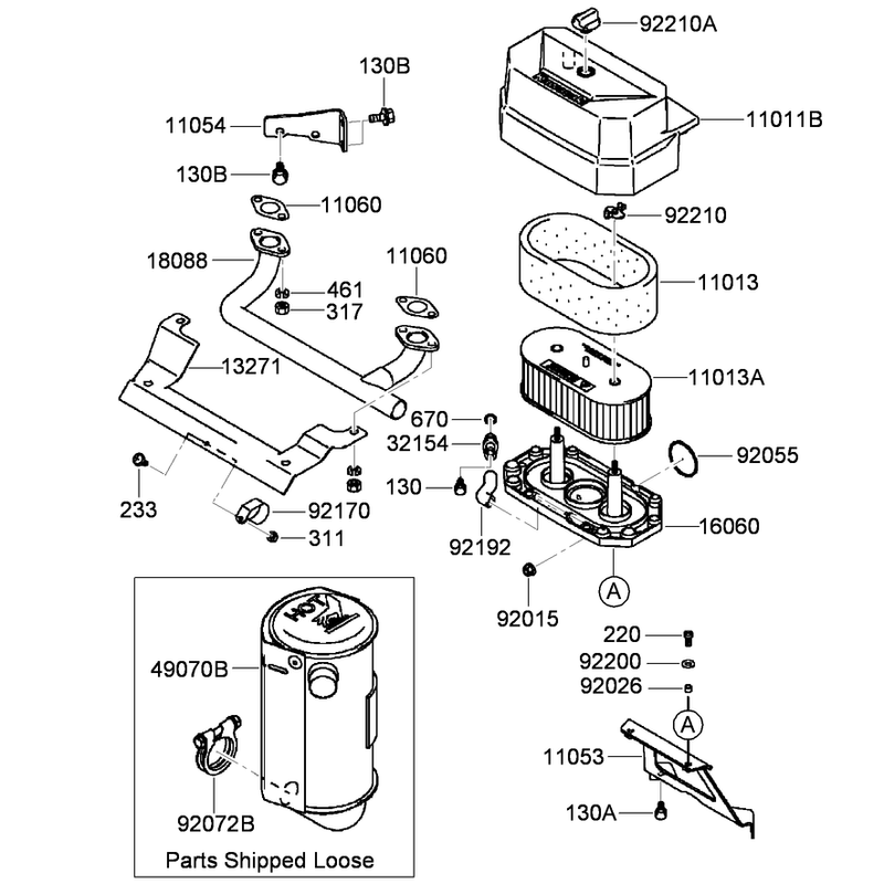 Air Filter and Muffler Assembly Kawasaki FH430V-CS25