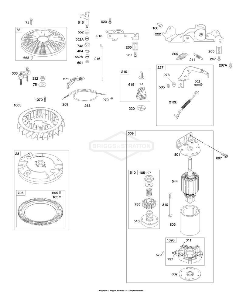 Controls, Electric Starter, Flywheel, Governor Spring