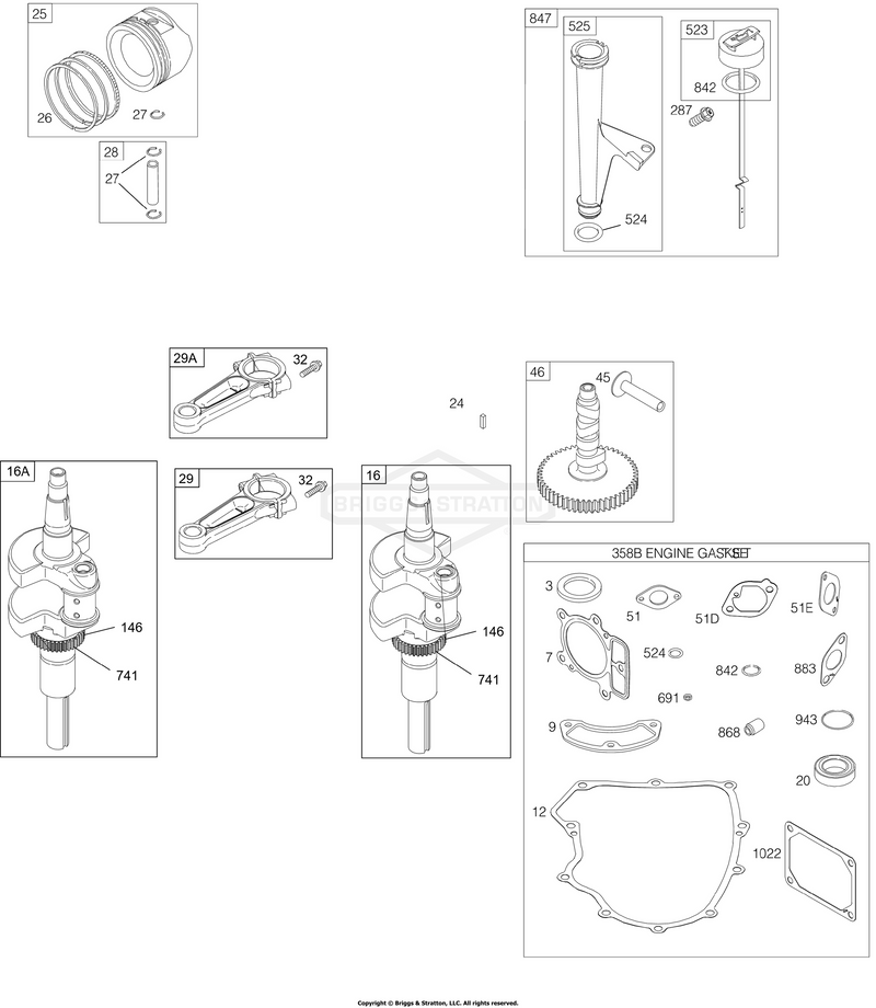 Camshaft, Crankshaft, Gasket Set-Engine, Lubrication, Pistons, Rings, Connecting Rod