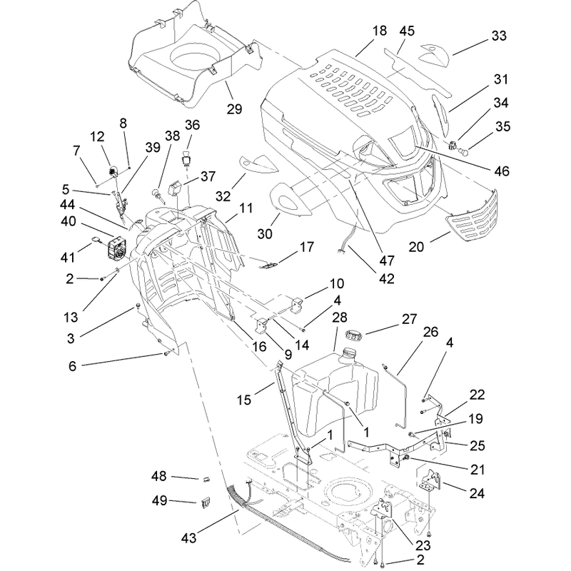 Fuel Tank and Hood Assembly
