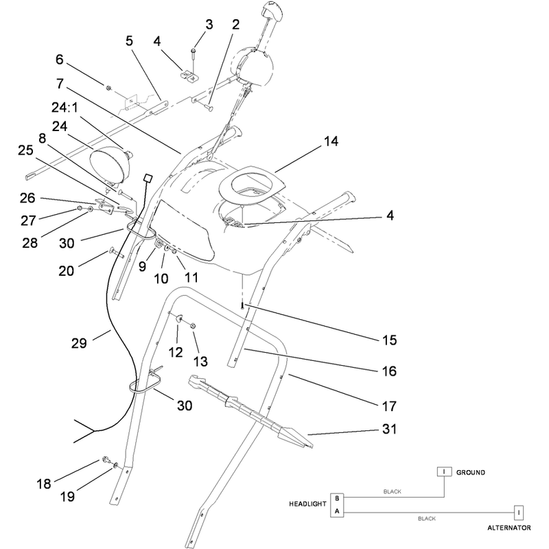 Lower Handle and Headlamp Assembly