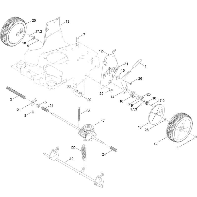Transmission Rear Wheel and Height of Cut Assembly