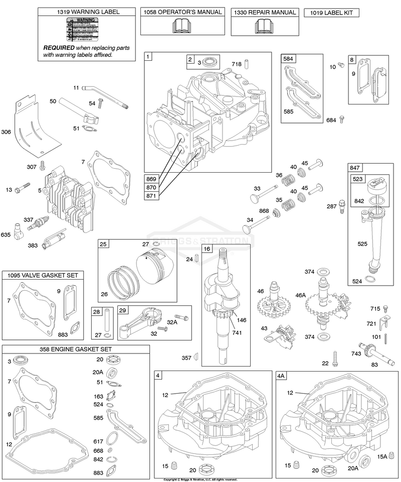 Cams, Crankshaft, Cylinder, Engine Sump, Kit/Gaskets, Lubrication, Piston Group, Valves