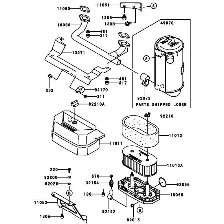 Air Filter and Muffler Assembly Kawasaki FH381V-AS25
