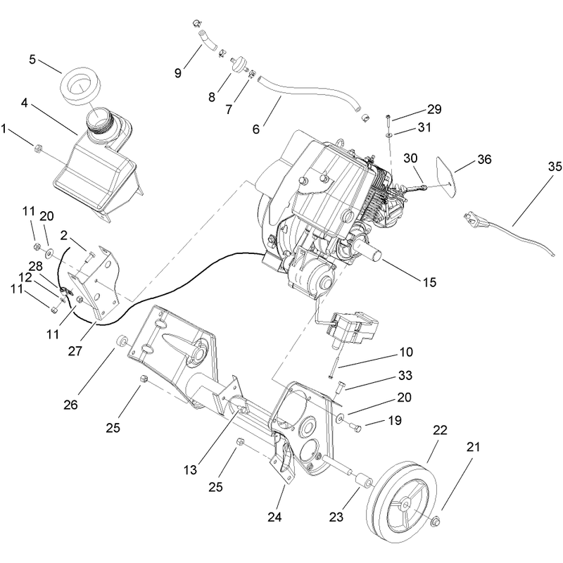 Engine, Gas Tank and Frame Assembly