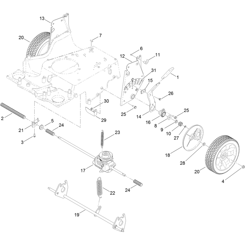 Transmission Rear Wheel and Height of Cut Assembly