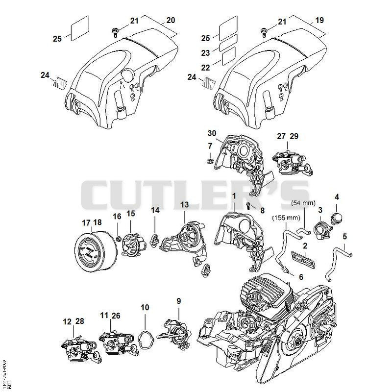 Air baffle, Carburetor bracket, Shroud