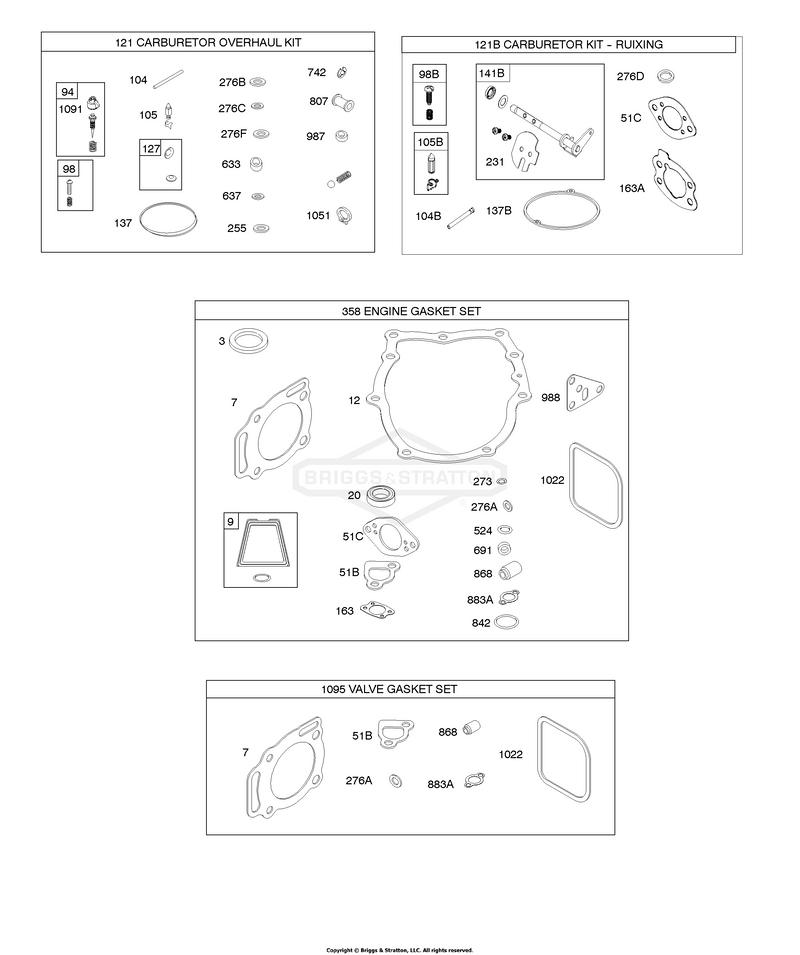 Carburetor Overhaul Kit, Engine/Valve Gasket Sets