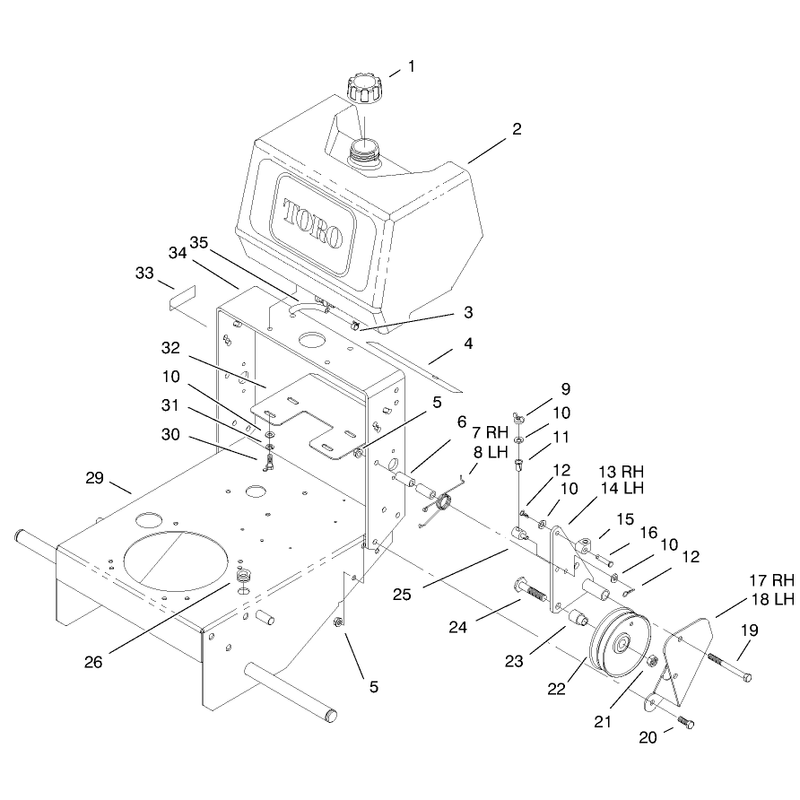 Fuel Tank and Idler Brackey Assembly