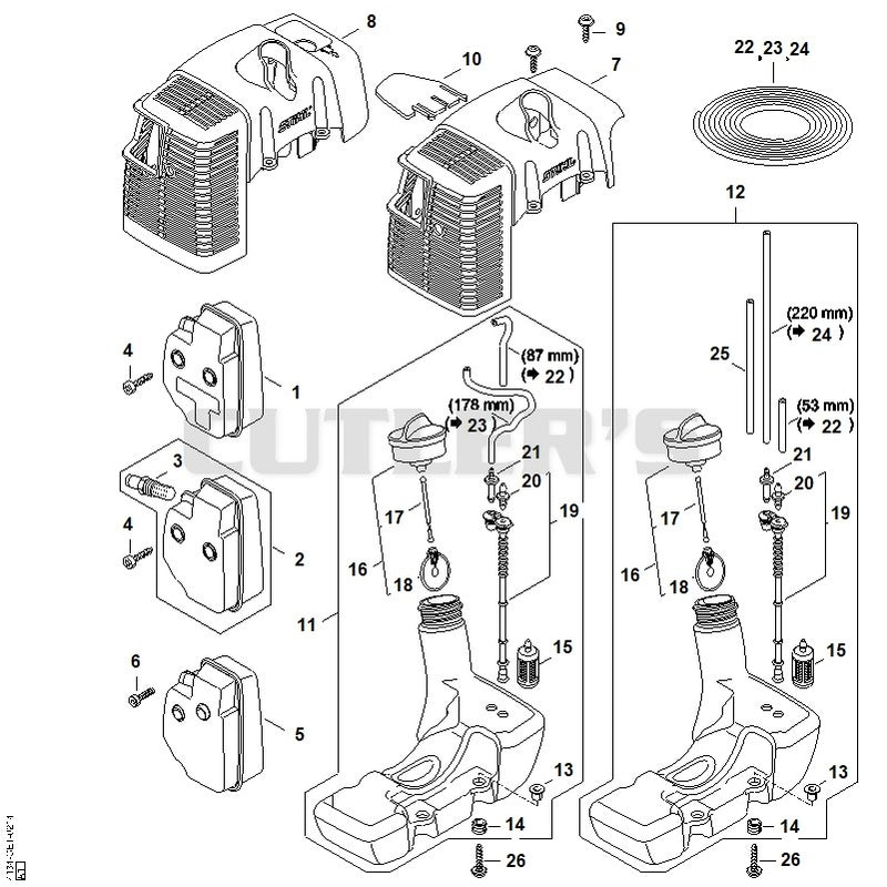 Muffler, Shroud, Fuel tank