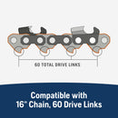 Husqvarna 596687460 X-Tough 16 Inch Laminated Chainsaw Bar, 3/8" Pitch .050" Gauge, 60 Drive Links