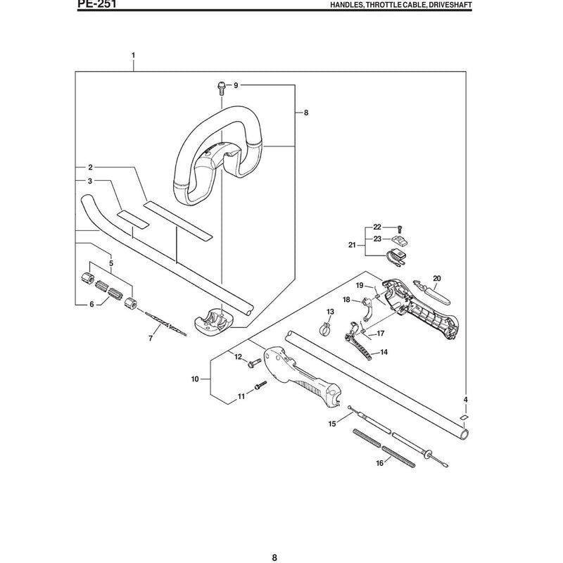 HANDLES, THROTTLE CABLE, DRIVESHAFT